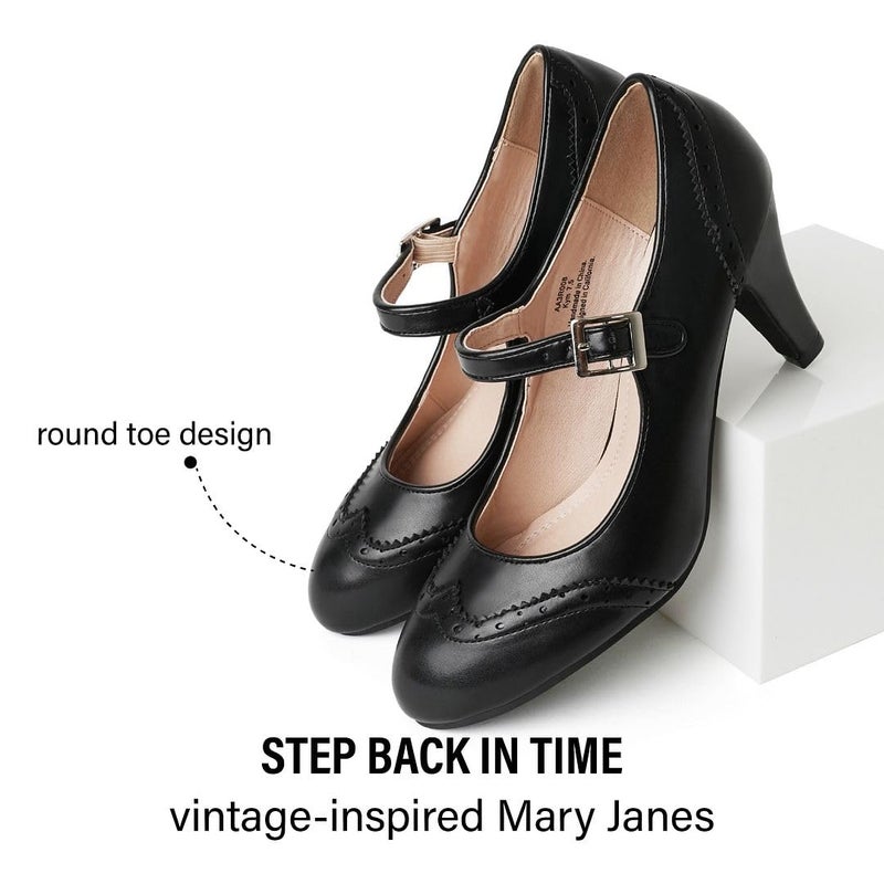 J. Adams Kym Mary Jane Shoes Women Oxford Pumps - Cute Low Kitten High Heels - Retro Vintage Shoes for Women 1950s Mary Janes Round Toe Shoe with Ankle Strap - Image 5
